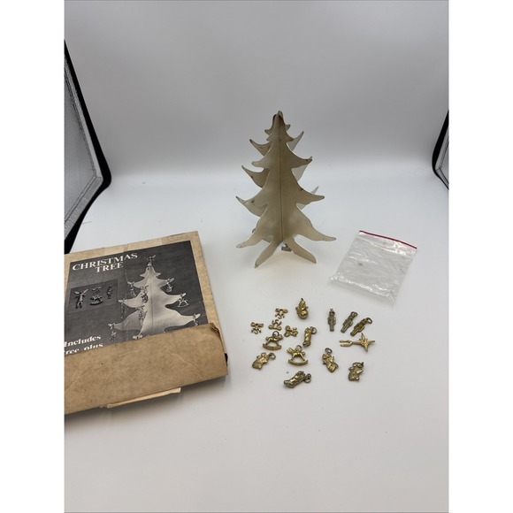 Other - Vintage Metzke Christmas Tree (2 Piece) With Brass‎ Ornaments (w Box)